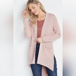 Maruices Pink Snap Sleeve Duster Cardigan